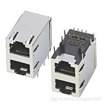 RoHS Directive-compliant RJ45 Jack, 2x1 Port, with or w/o Shielding and LED